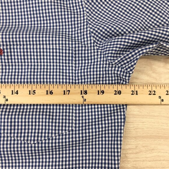 Izod Dress Shirt Men Medium Blue White Check Slim Fit Long Sleeve Classic Preppy - Picture 10 of 11